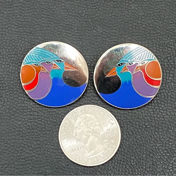 LAUREL BURCH Signed Celestial Birds Enamel Silver-tone Round Post Earrings 11.6g - Picture 6 of 12